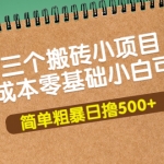 三个搬砖小项目，零成本零基础小白简单粗暴轻松日撸500+