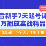 抖音新手7天起号课程：百万播放实战精品课，0基础，1个人，1部手机