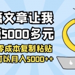 一篇文章让我躺赚5000多元，小白零成本复制粘贴一样可以月入5000+