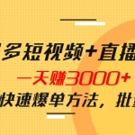 拼多多短视频+直播带货，一天赚3000+独家快速爆单方法，批量起号