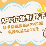 APP拉新野路子：快手极速版的APP拉新赚，实操收益2803元