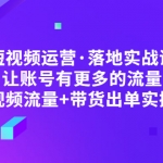 短视频运营·落地实战课 让账号有更多的流量（短视频流量+带货出单实操）