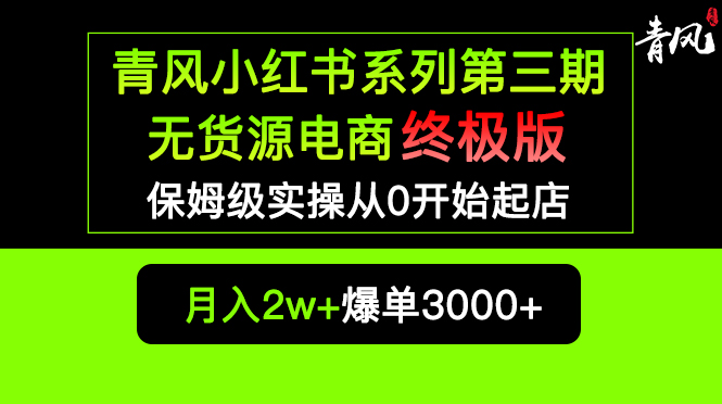 小红书无货源电商爆单终极版【视频教程+实战手册】保姆级实操从0起店爆单