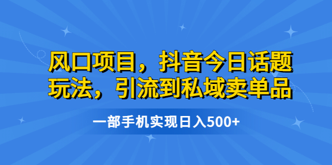 风口项目，抖音今日话题玩法，引流到私域卖单品，一部手机实现日入500+