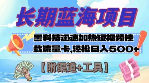 蓝海项目，黑科技快速提高视频热度挂载流量卡 日入500+【附渠道+工具】