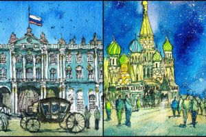 城市素描:画出莫斯科的初雪 Urban Sketching Draw and Paint a First Snowfall in Moscow